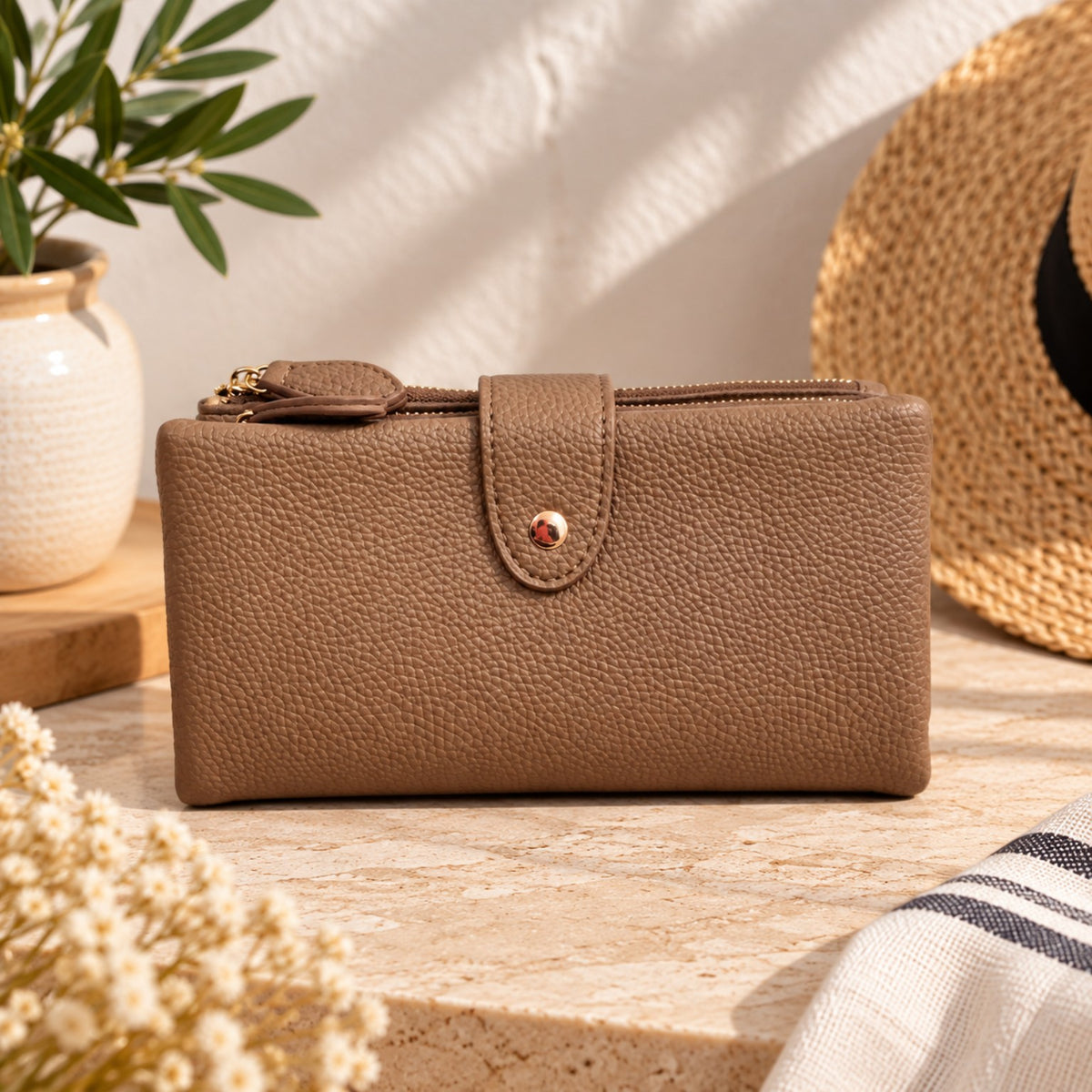 Portefeuille Alghero taupe – portefeuille femme élégant vue de face