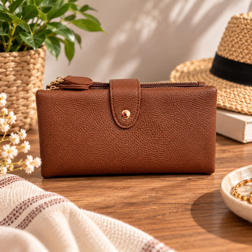 Portefeuille Alghero camel – portefeuille femme élégant vue de face