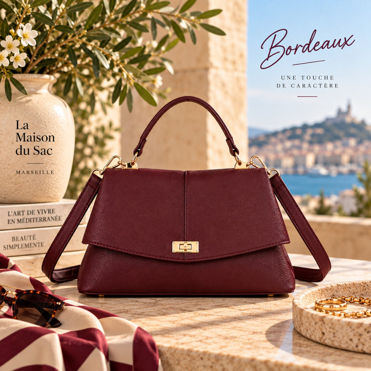 Sac à main Ajaccio 2057 noir en mise en scène méditerranéenne