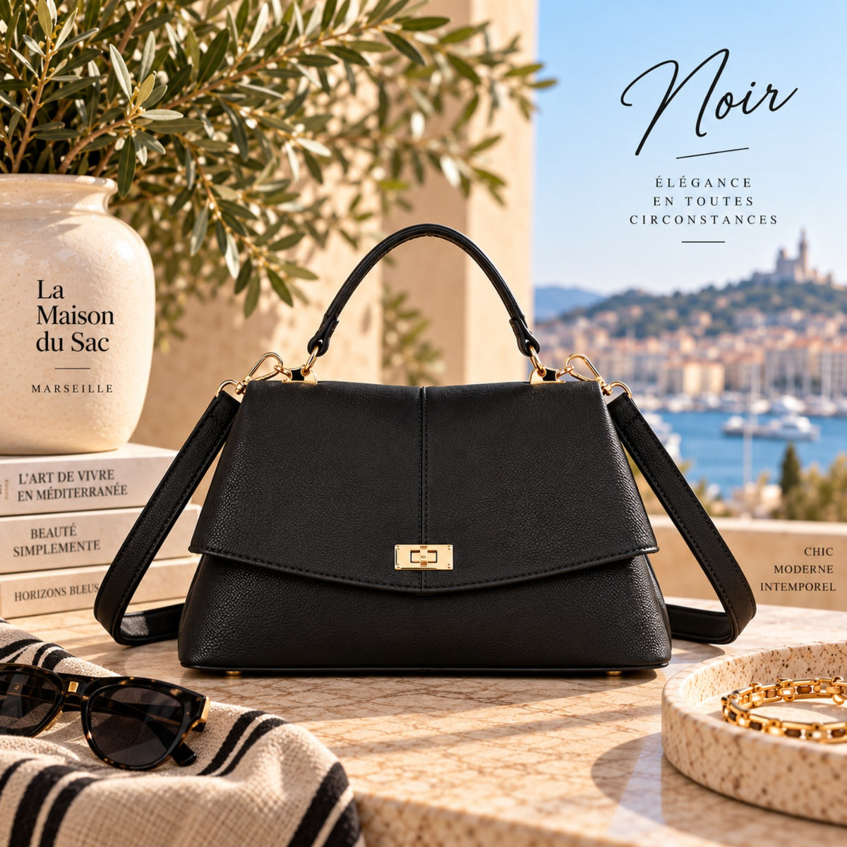 Sac à main Ajaccio 2057 beige en mise en scène méditerranéenne