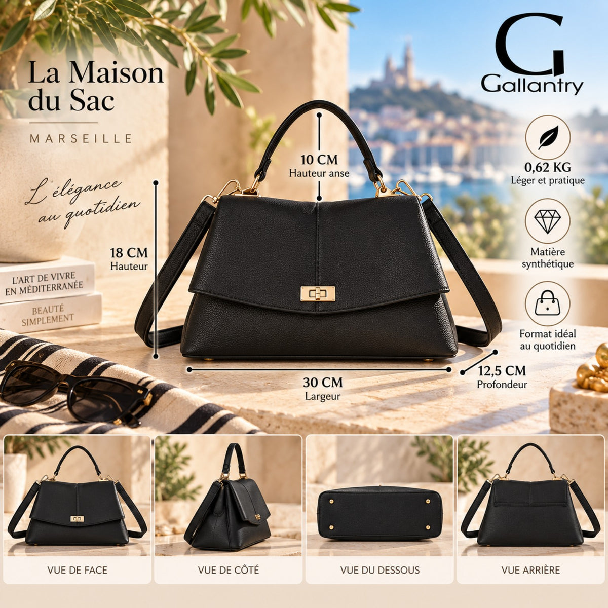Sac à main Ajaccio 2057 chocolat présentation produit