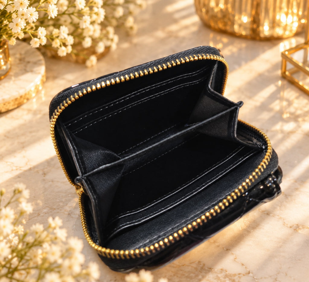 Portefeuille BOLOGNE noir verni compartiment zippé intérieur