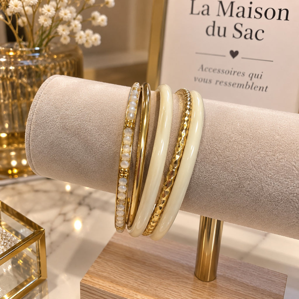 Bracelet jonc écru et doré femme