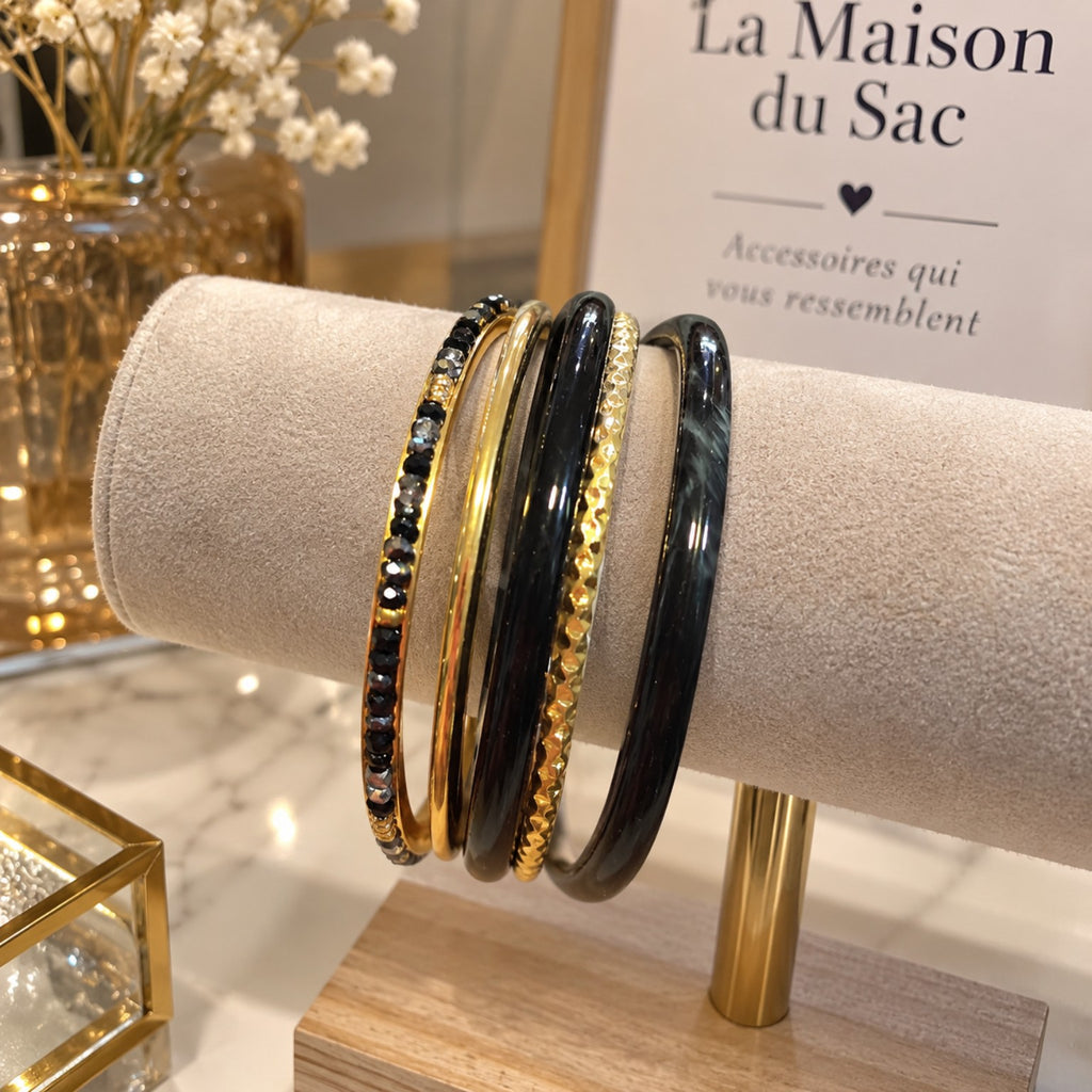 Bracelet jonc noir et doré femme