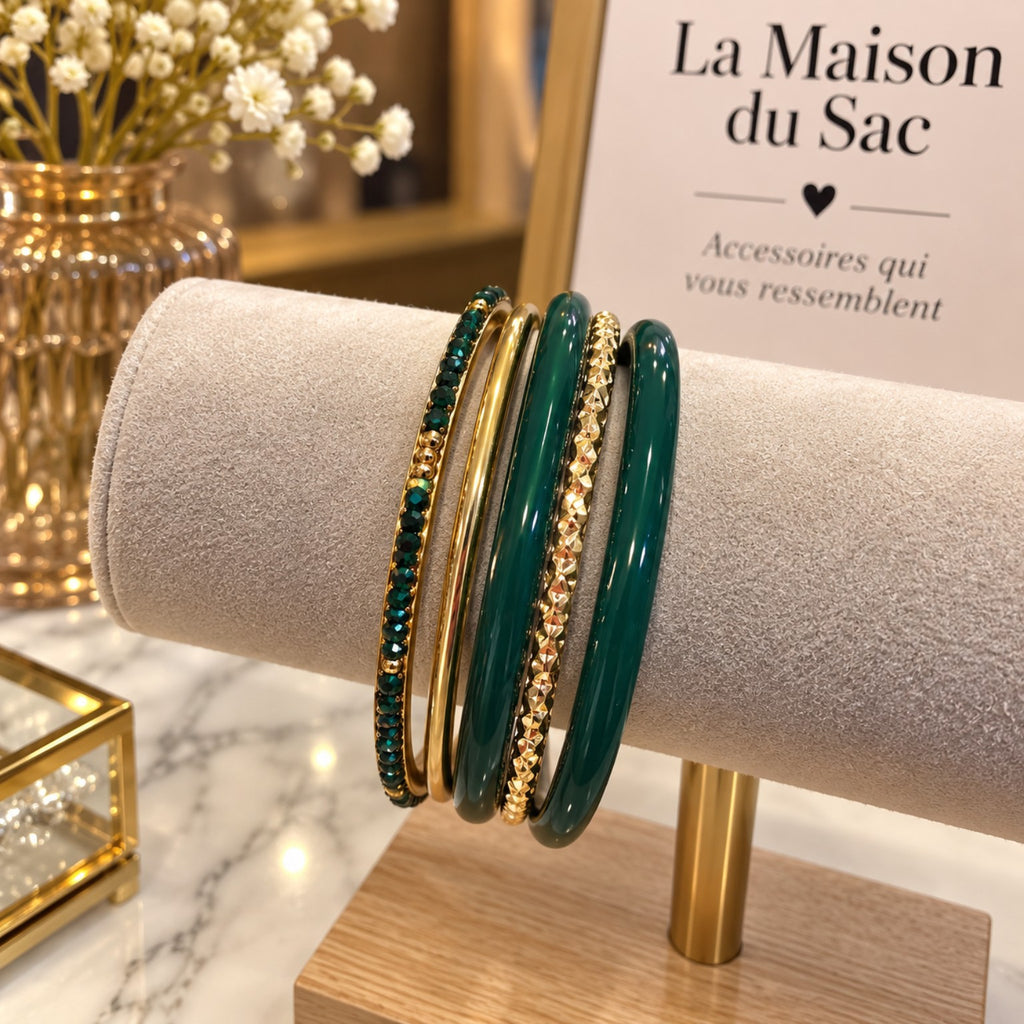 Bracelet jonc vert et doré femme