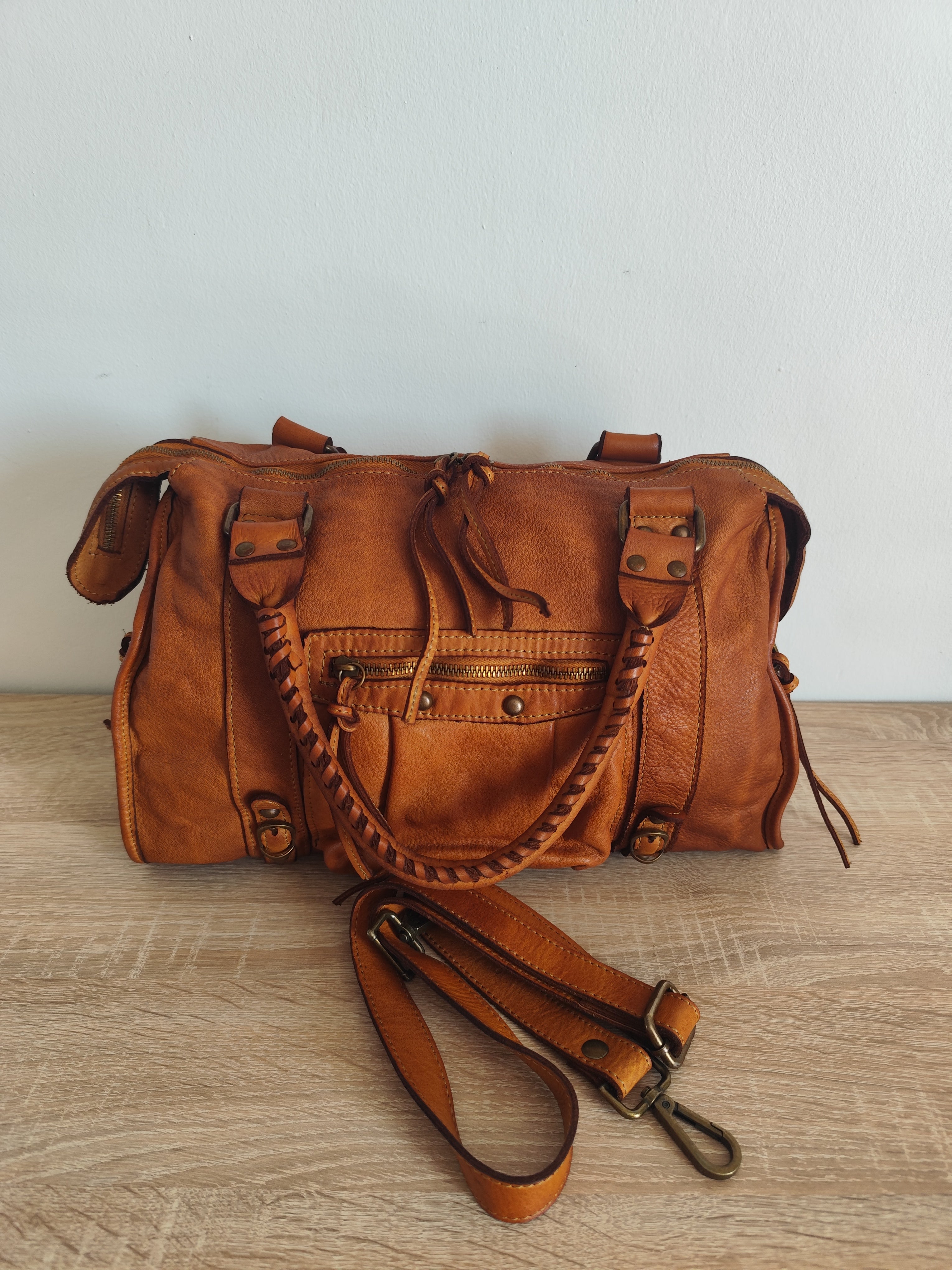 Sac à main femme en cuir vintage camel – Grand sac cabas en cuir véritable – Sac bandoulière rétro – Style bohème chic