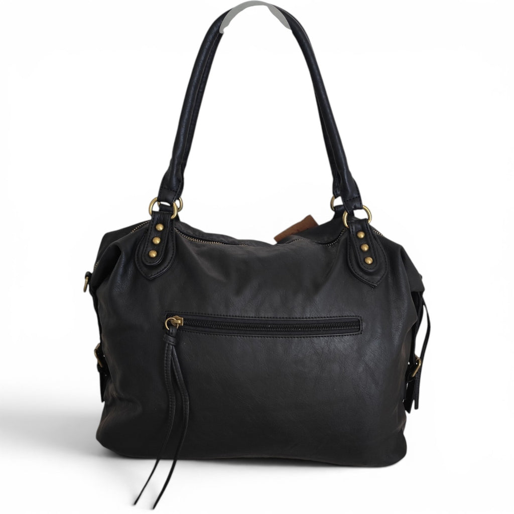 Sac cabas femme Matera noir 38 × 32 × 13 cm en cuir synthétique souple avec bandoulière amovible et multiples poches.