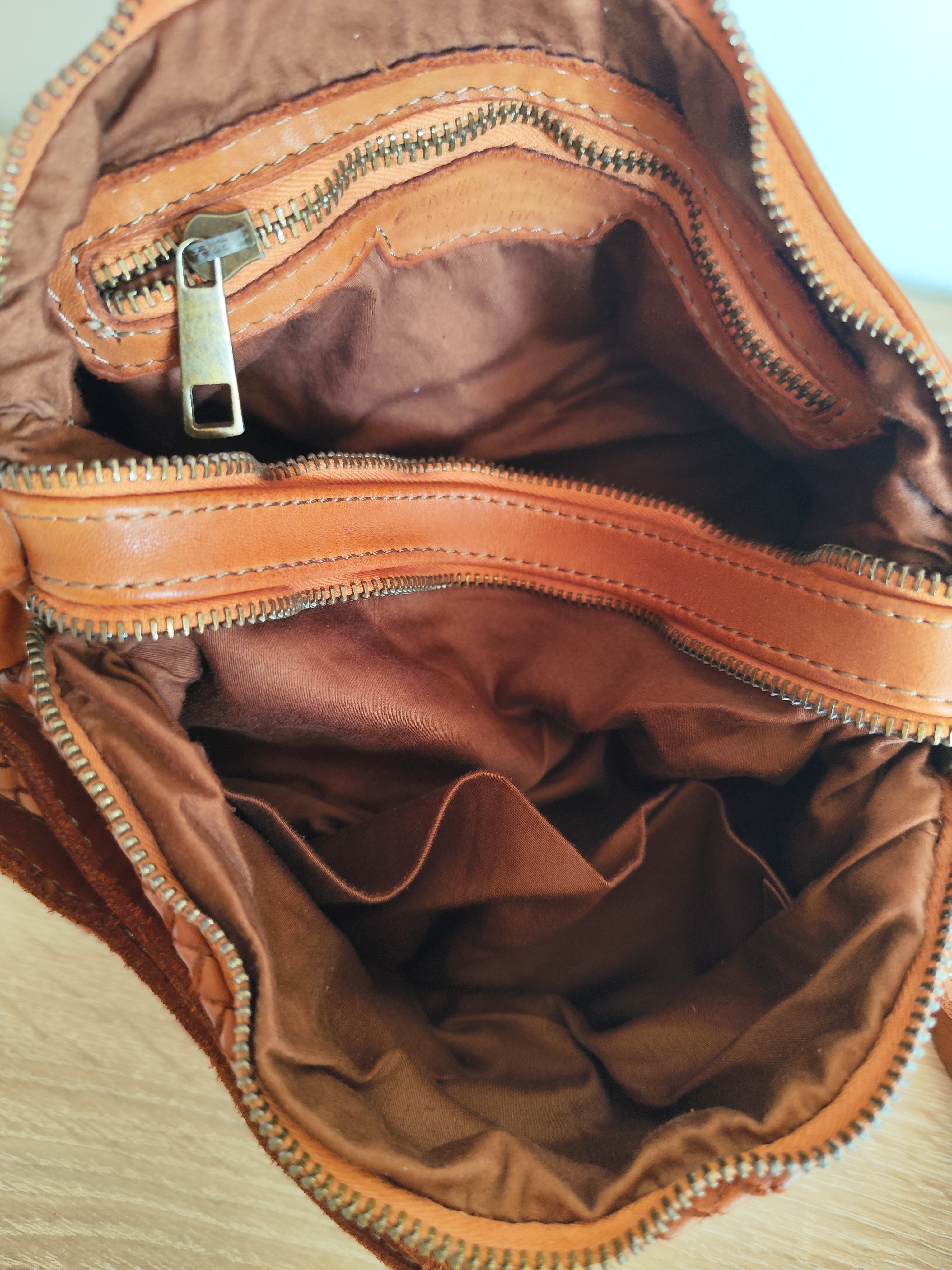 Sac en cuir tressé "Syracuse" – Cognac | Cuir vintage d'Italie