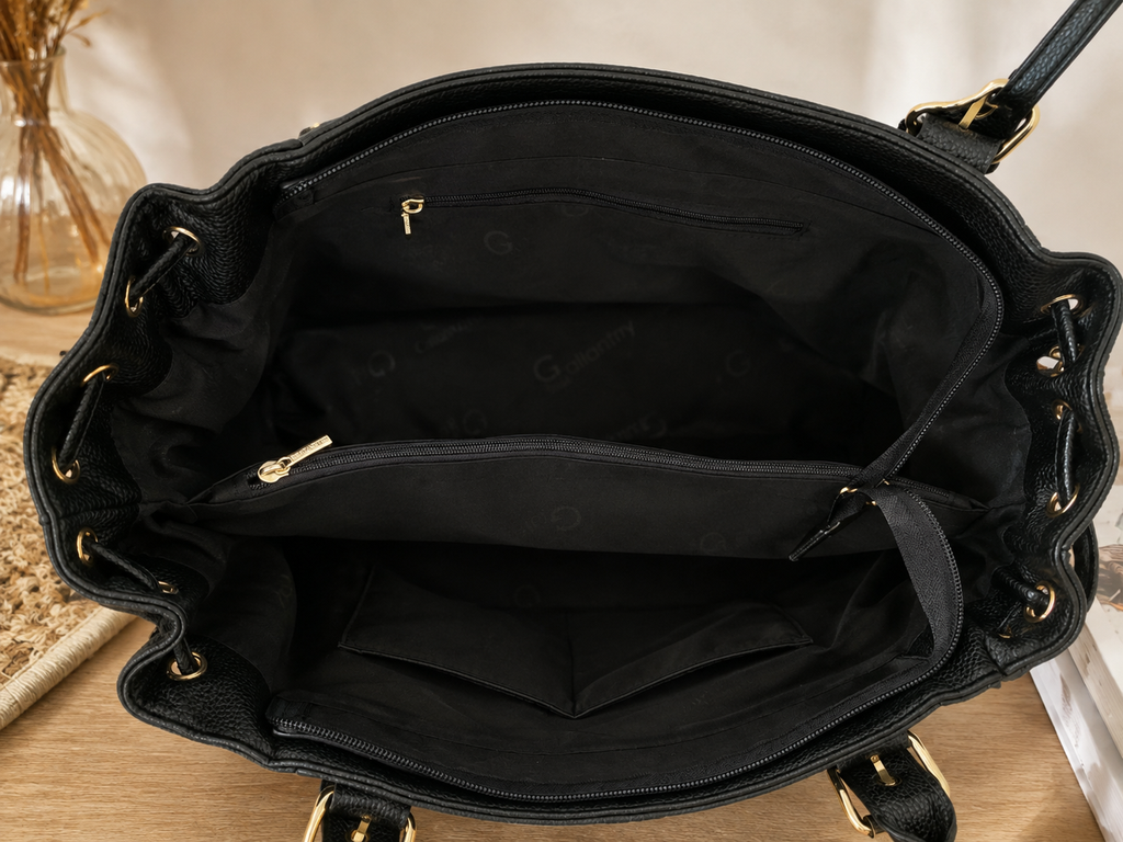 Grand sac cabas noir simili cuir cours ou bureau 