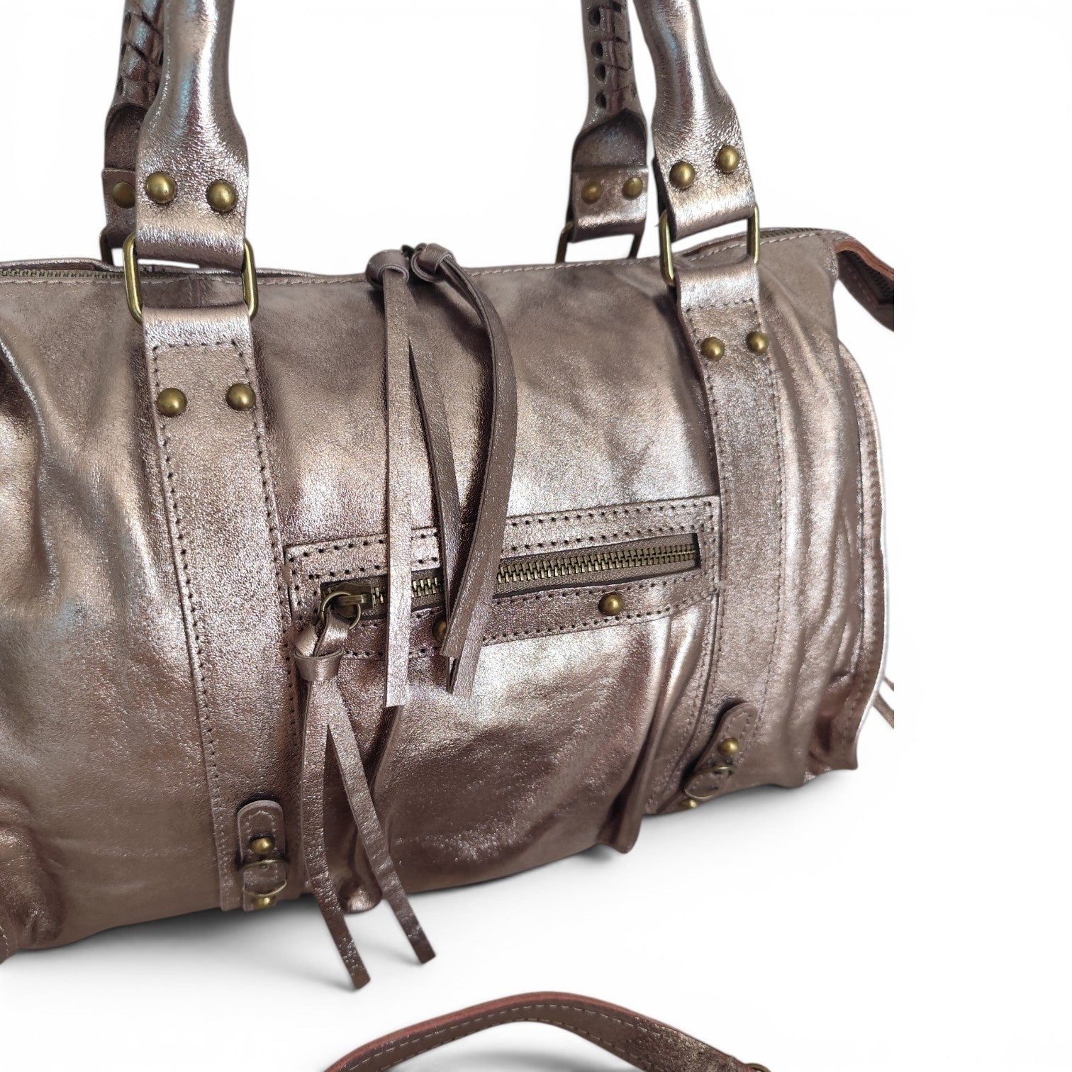Sac de cours Ravenne champagne métallisé grand format A4 avec bandoulière amovible 44 × 30 × 15 cm.