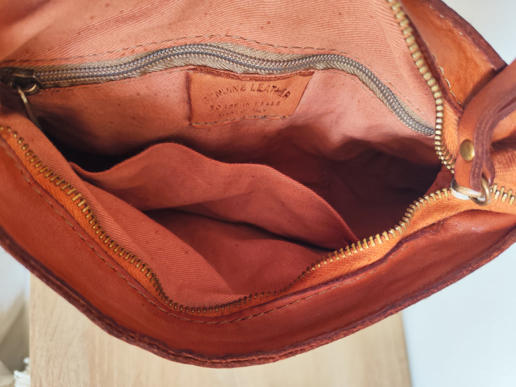 Sac en cuir vintage camel Norea – Sac bandoulière femme en cuir italien