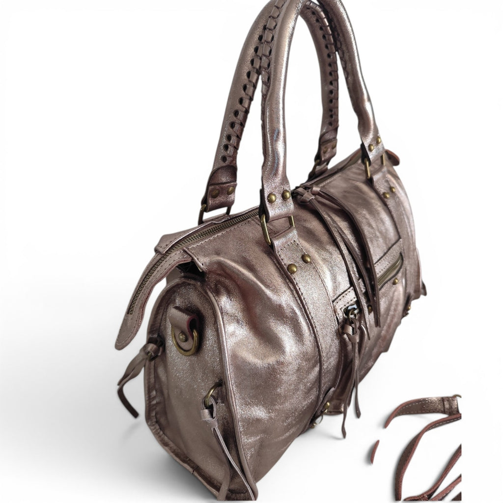 Sac de cours Ravenne champagne métallisé grand format A4 avec bandoulière amovible 44 × 30 × 15 cm.