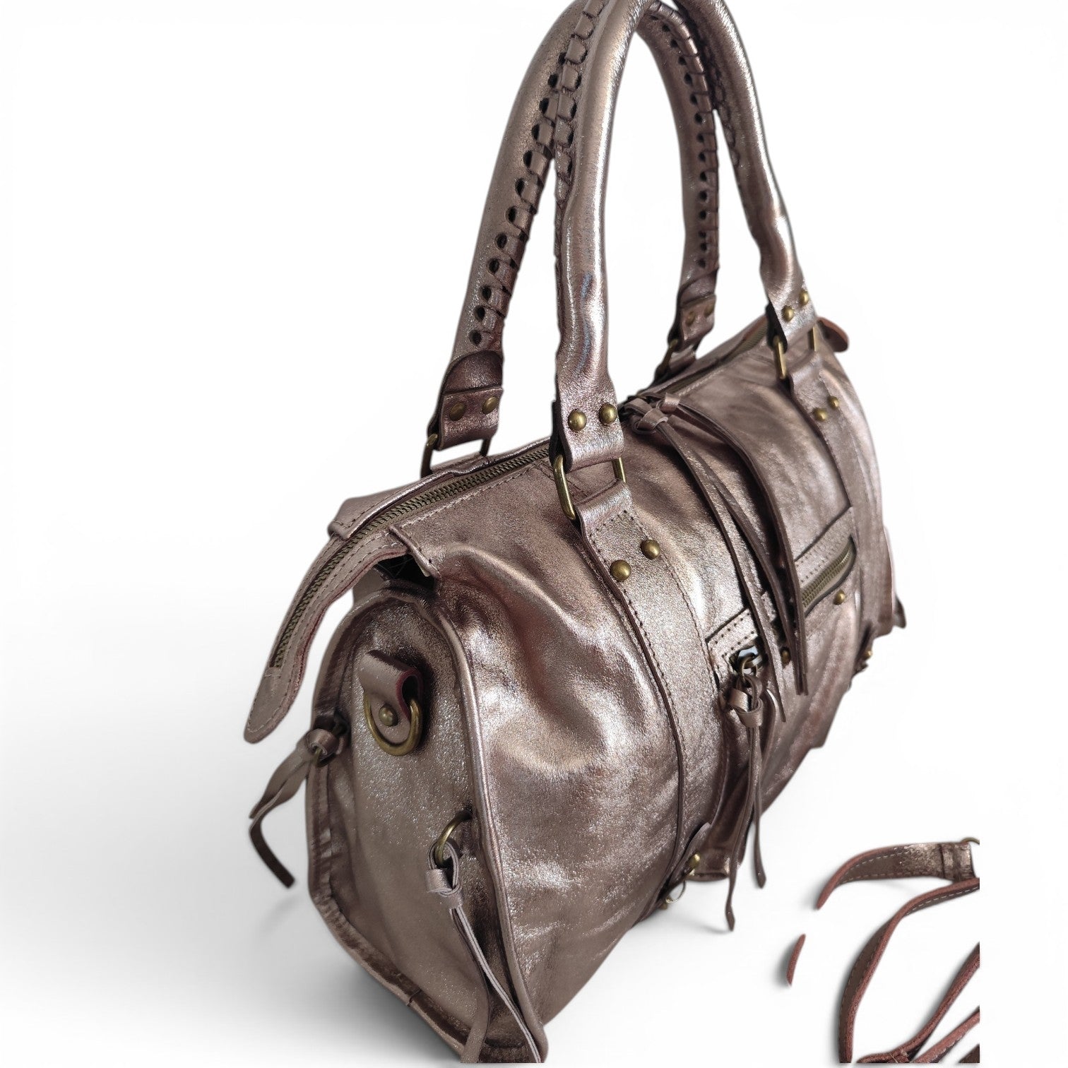 Sac de cours Ravenne champagne métallisé grand format A4 avec bandoulière amovible 44 × 30 × 15 cm.