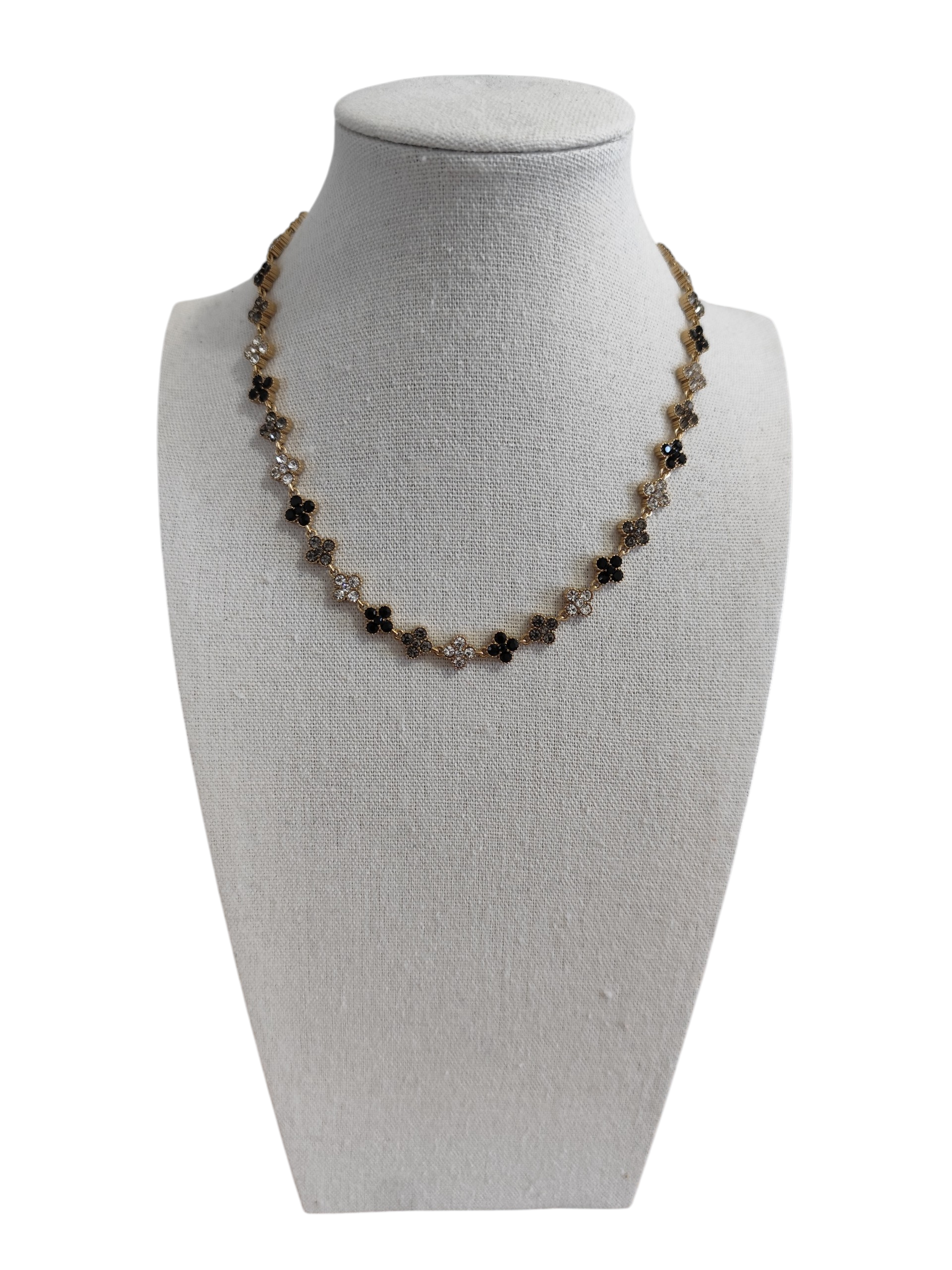 Collier trèfle multicolore en acier inoxydable avec strass brillants