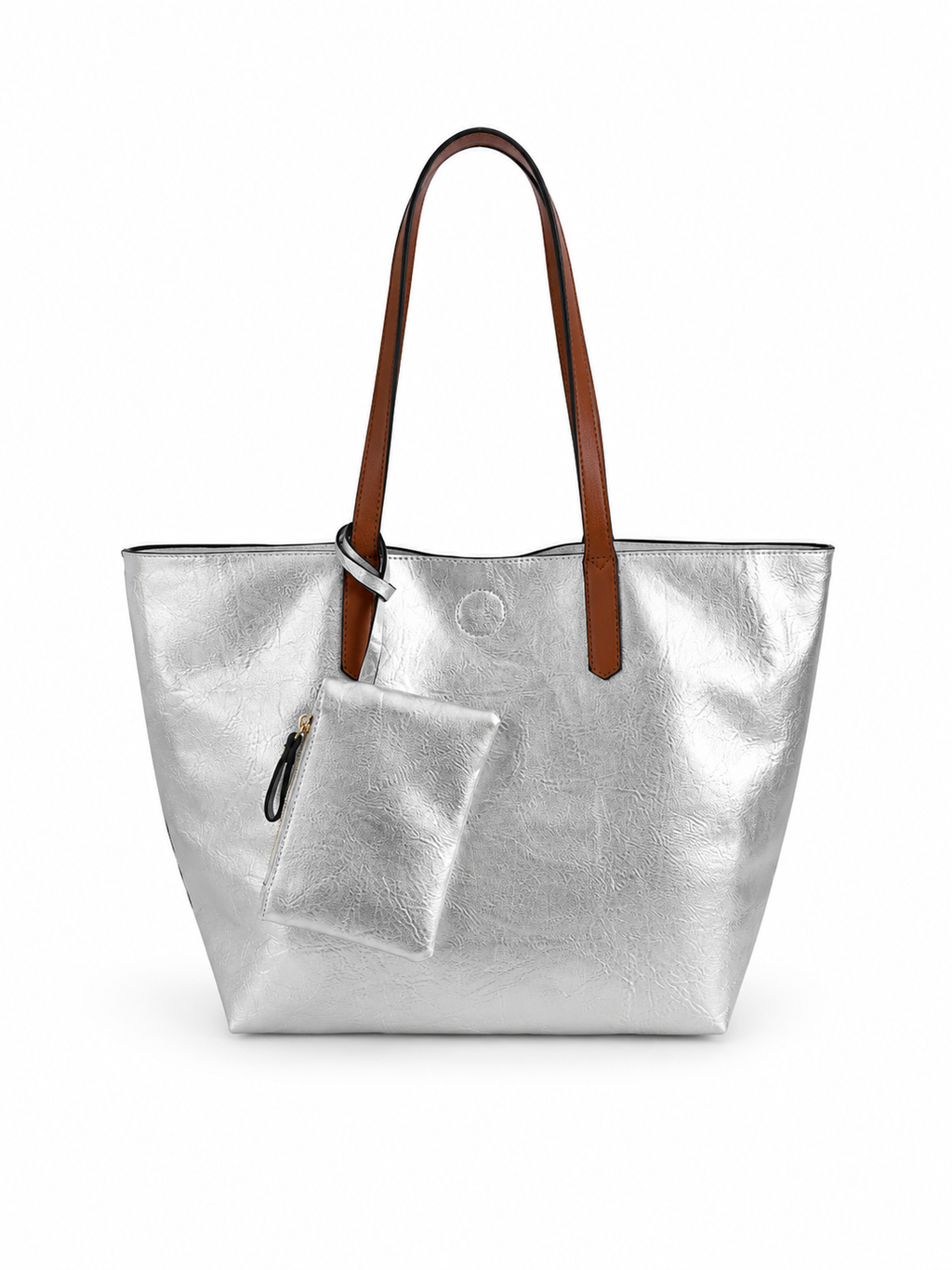 Sac cabas irisé grand format Côme avec anses camel, pochette amovible et bandoulière, idéal pour les cours, le bureau et le quotidien.