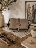 Sac bandoulière femme en cuir véritable italien taupe vintage Norea