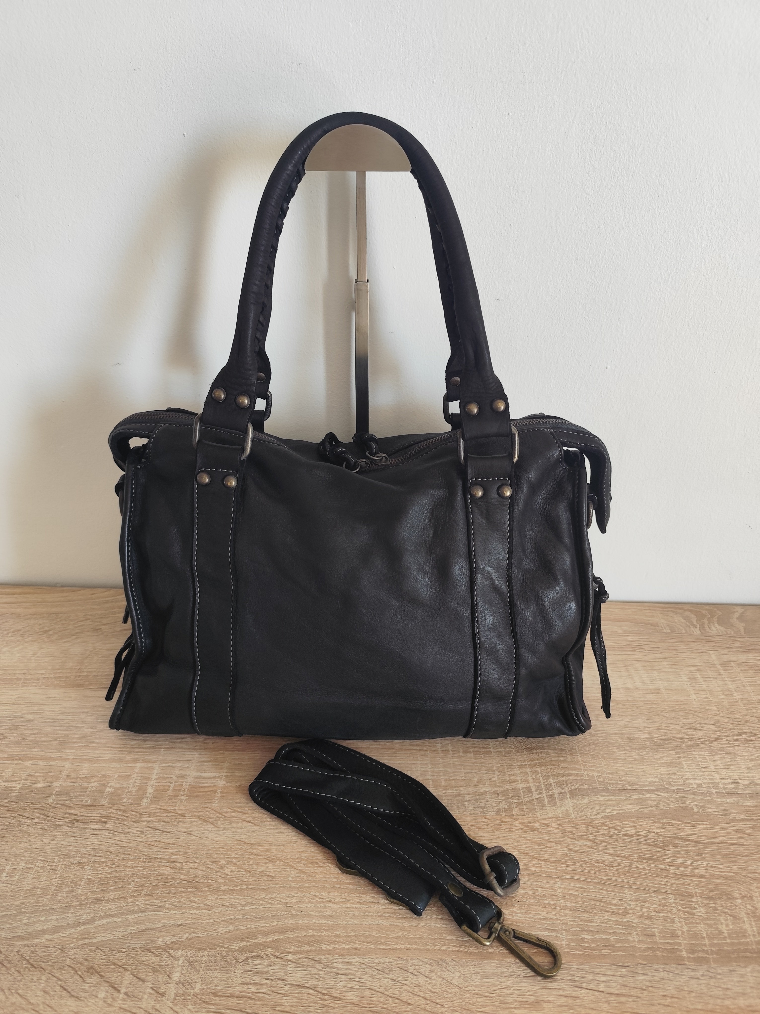 Sac à main femme en cuir vintage camel – Grand sac cabas en cuir véritable – Sac bandoulière rétro – Style bohème chic