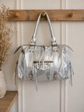 Sac de cours femme grand format A4 avec bandoulière amovible, fermeture zippée, poche avant zippée, style urbain chic, idéal pour le travail, les études et un usage quotidien.