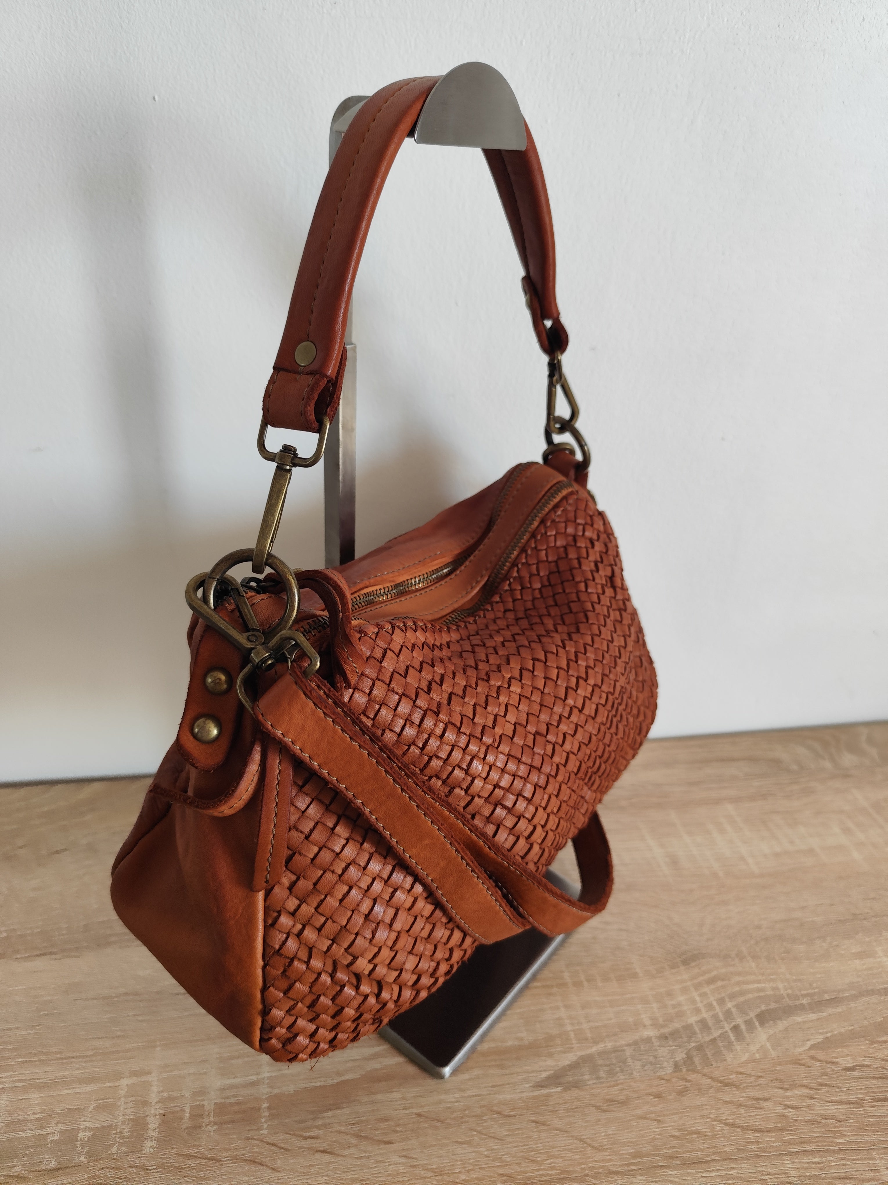 Sac en cuir tressé "Syracuse" – Cognac | Cuir vintage d'Italie