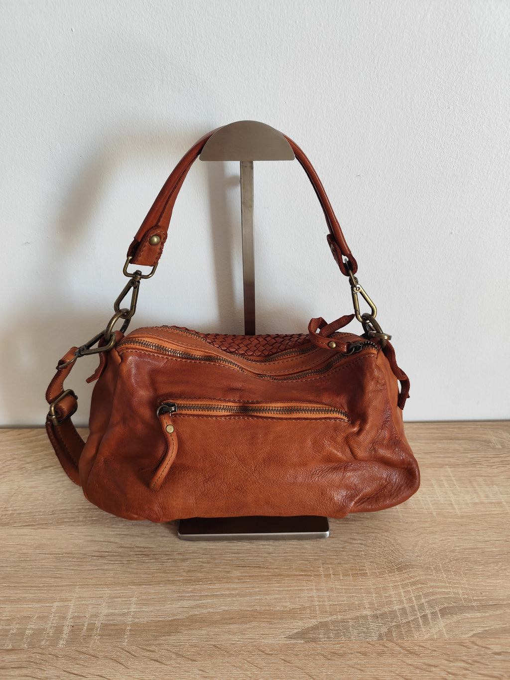 Sac en cuir tressé "Syracuse" – Cognac | Cuir vintage d'Italie