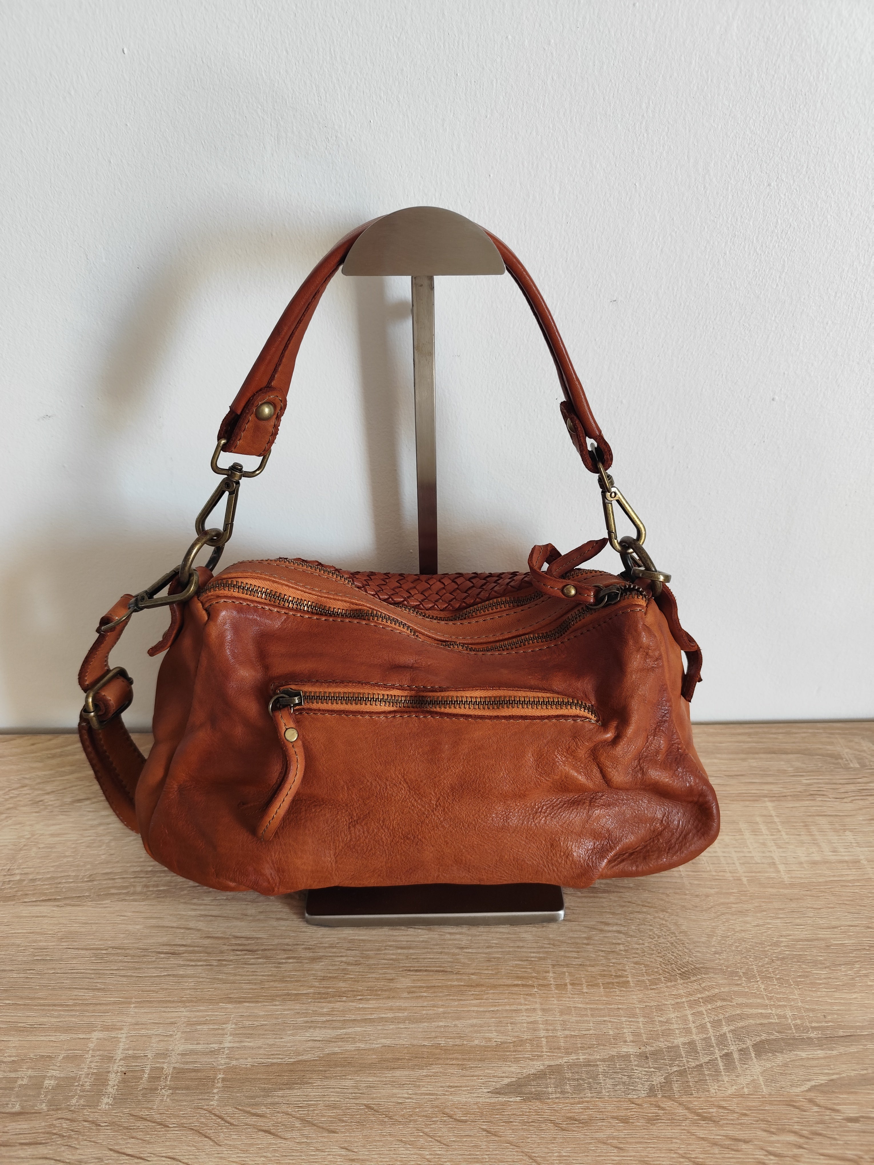Sac en cuir tressé "Syracuse" – Cognac | Cuir vintage d'Italie