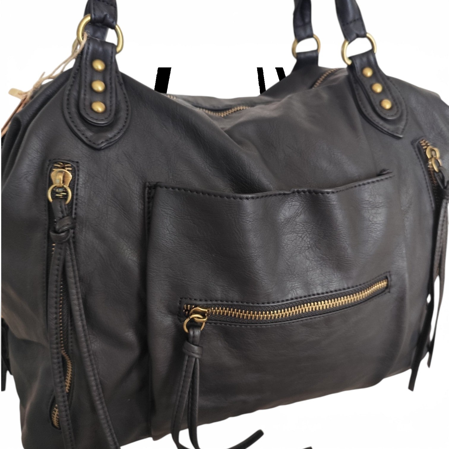 Sac cabas femme Matera noir 38 × 32 × 13 cm en cuir synthétique souple avec bandoulière amovible et multiples poches.