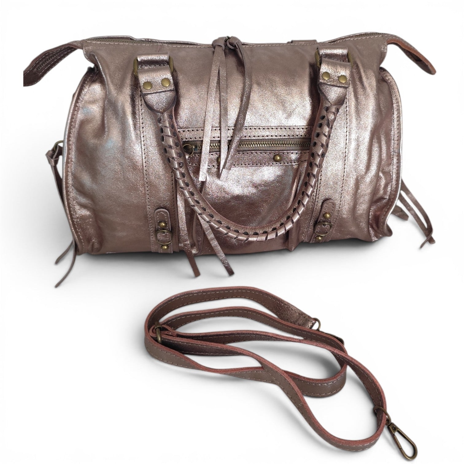Sac de cours Ravenne champagne métallisé grand format A4 avec bandoulière amovible 44 × 30 × 15 cm.