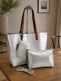 Sac cabas argenté irisé Côme – Grand format 3 pièces