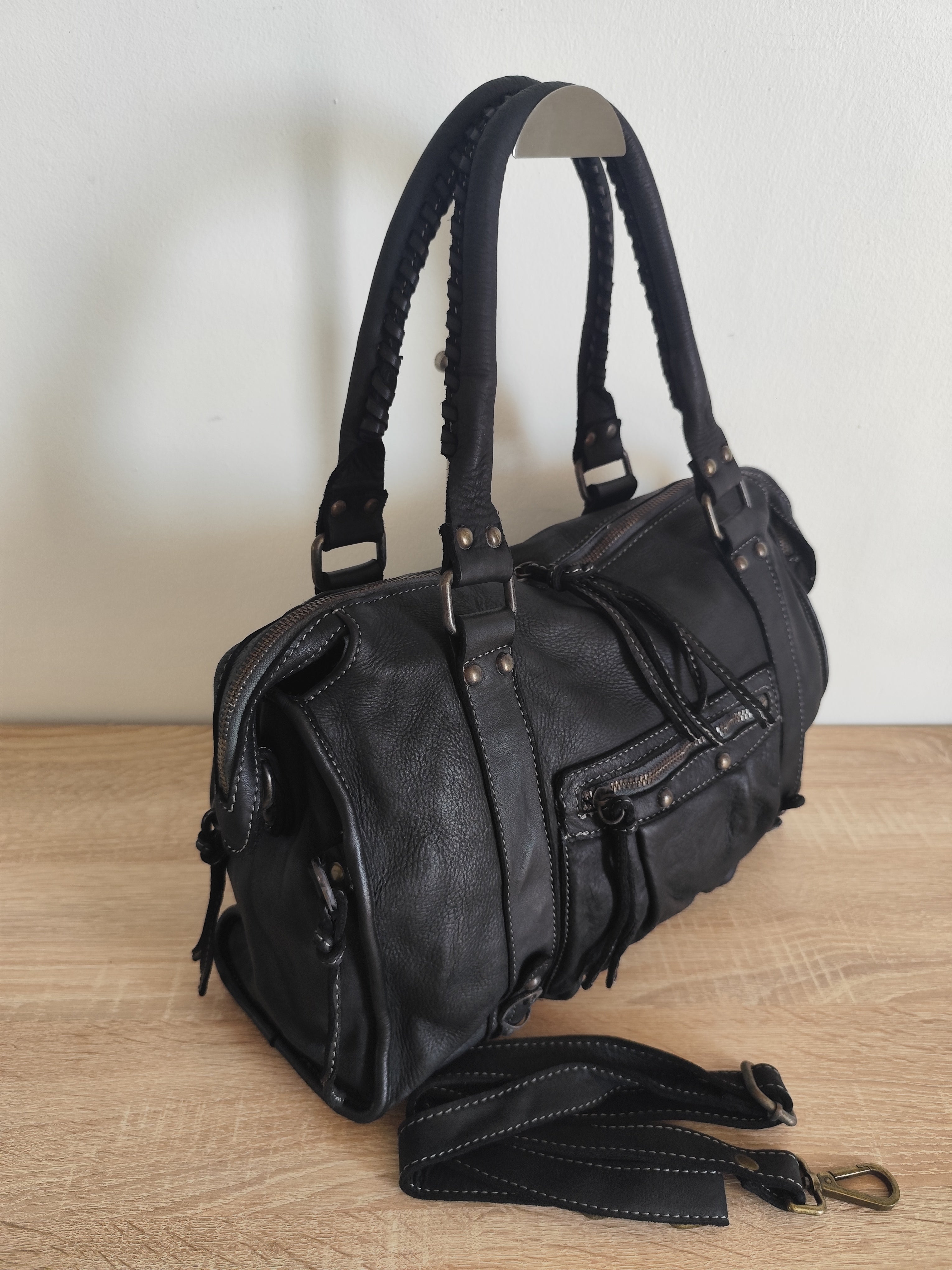 Sac à main femme en cuir vintage camel – Grand sac cabas en cuir véritable – Sac bandoulière rétro – Style bohème chic