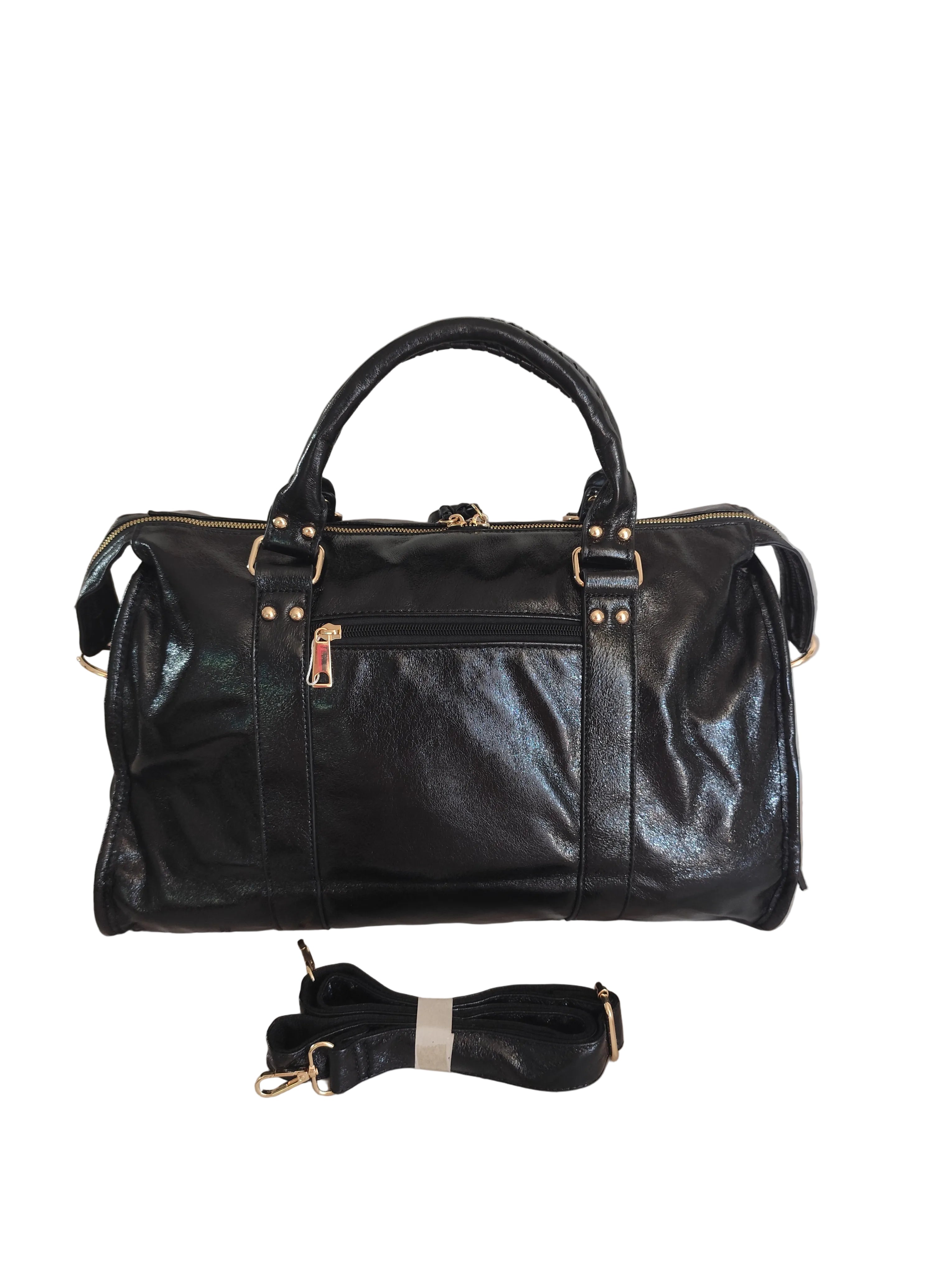 Sac de cours MILANO noir en cuir PU femme grand format avec bandoulière sac week-end 
