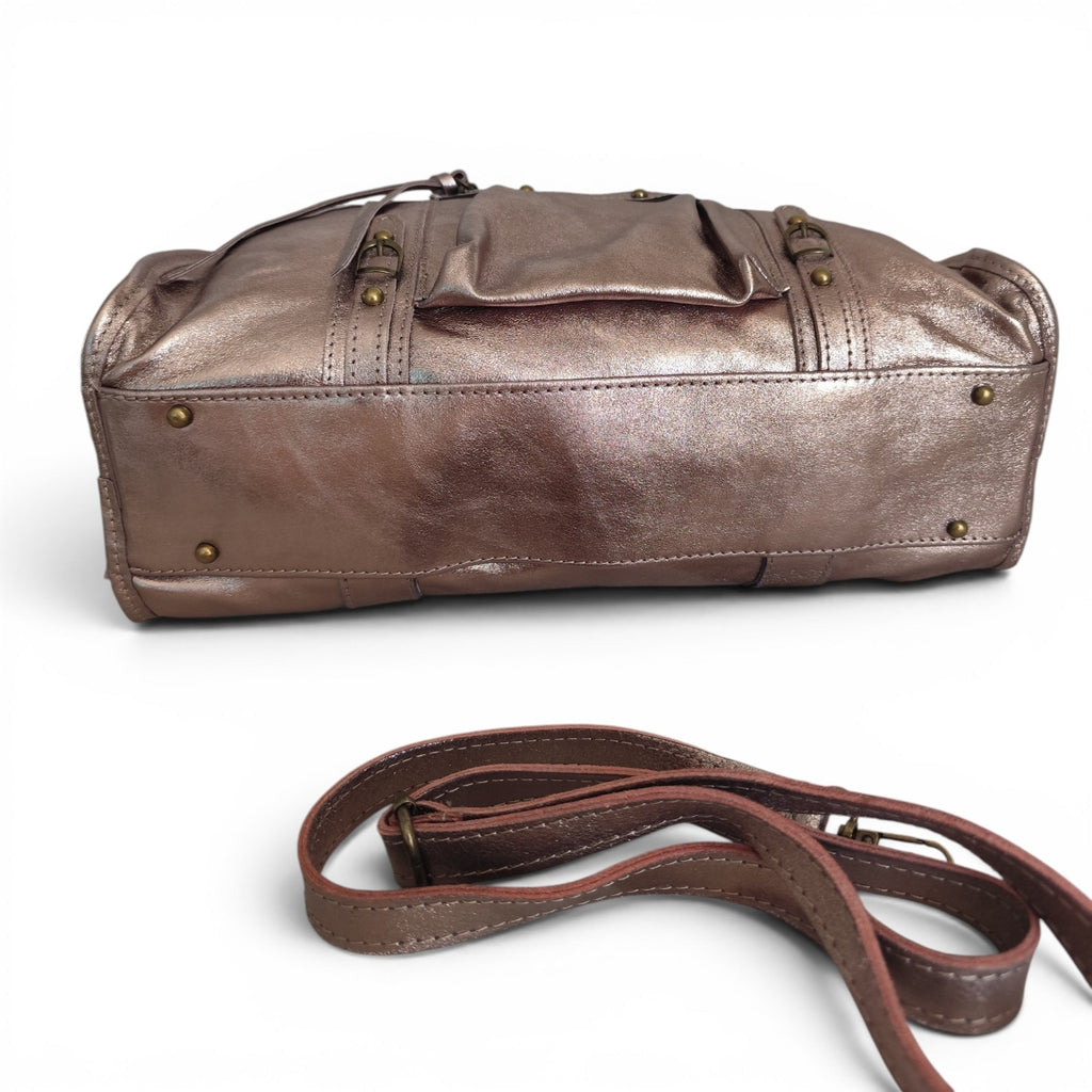 Sac de cours Ravenne champagne métallisé grand format A4 avec bandoulière amovible 44 × 30 × 15 cm.