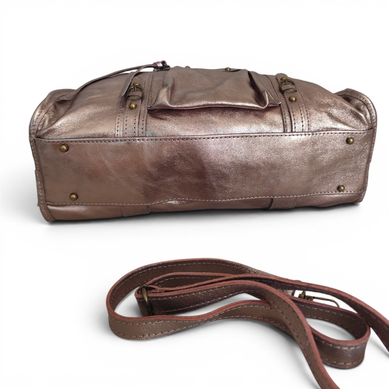 Sac de cours Ravenne champagne métallisé grand format A4 avec bandoulière amovible 44 × 30 × 15 cm.