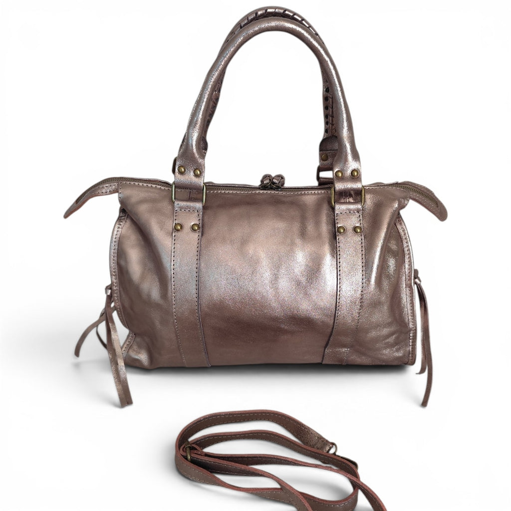 Sac de cours Ravenne champagne métallisé grand format A4 avec bandoulière amovible 44 × 30 × 15 cm.