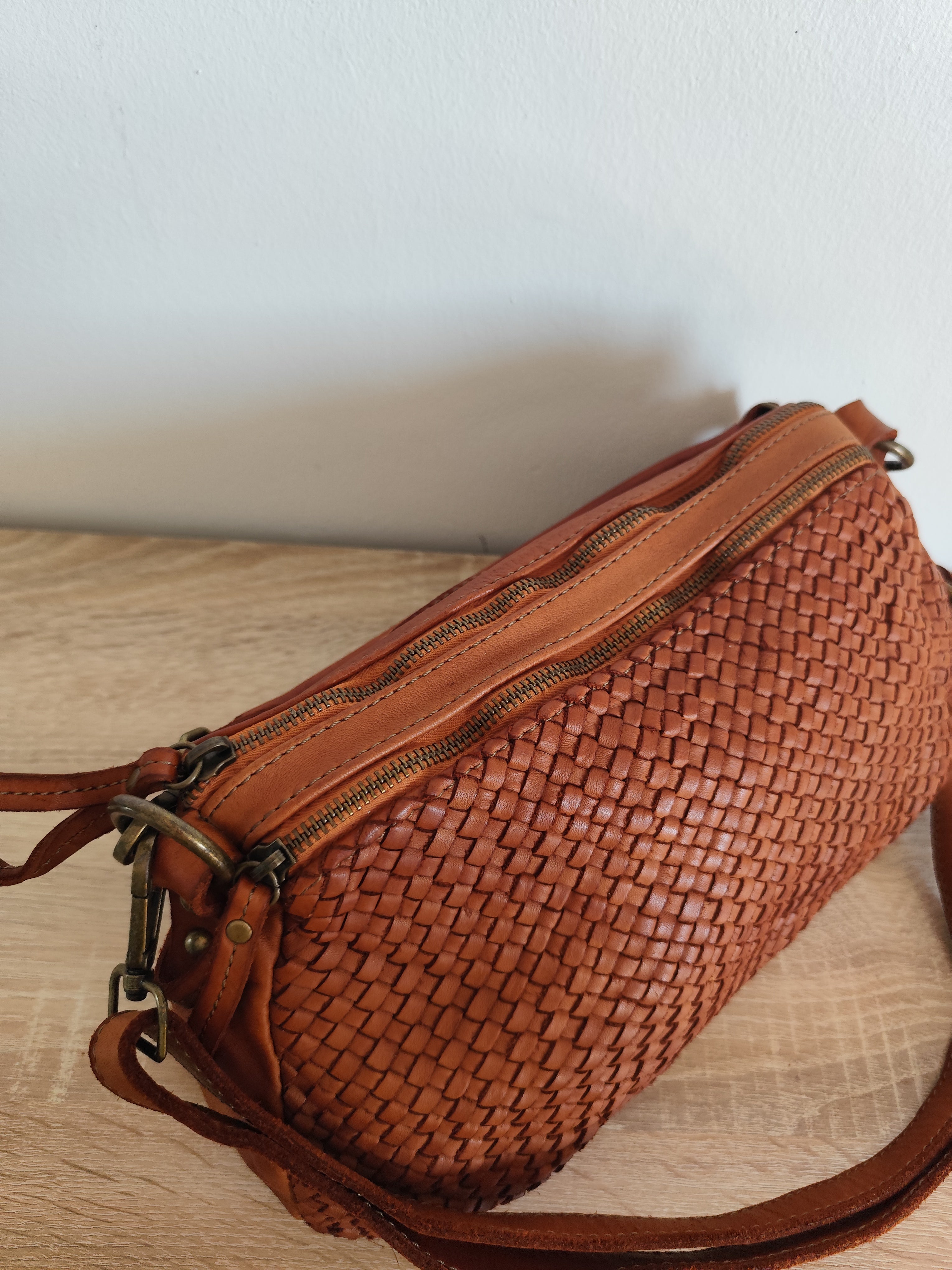 Sac en cuir tressé "Syracuse" – Cognac | Cuir vintage d'Italie