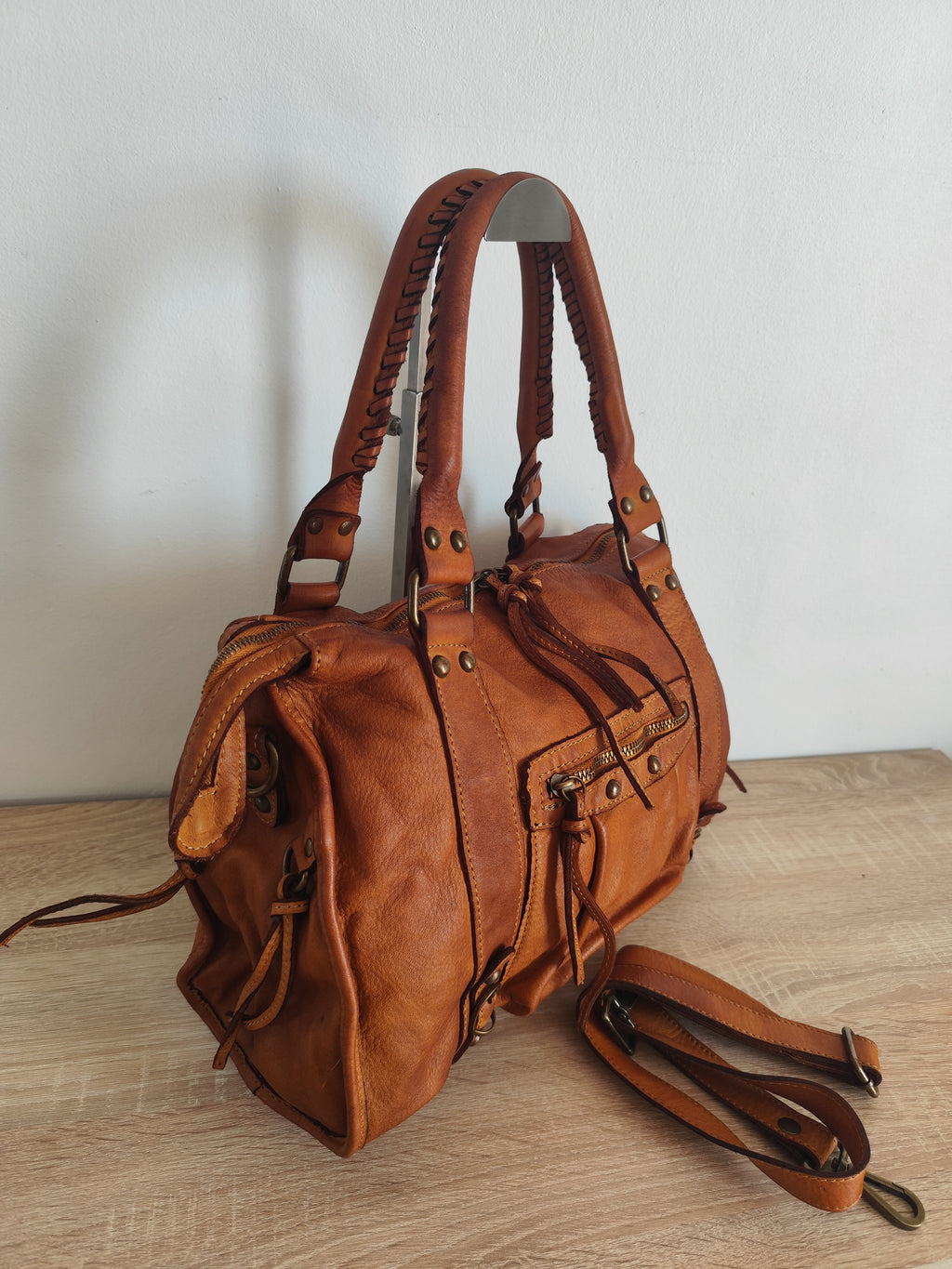 Sac à main femme en cuir vintage camel – Grand sac cabas en cuir véritable – Sac bandoulière rétro – Style bohème chic