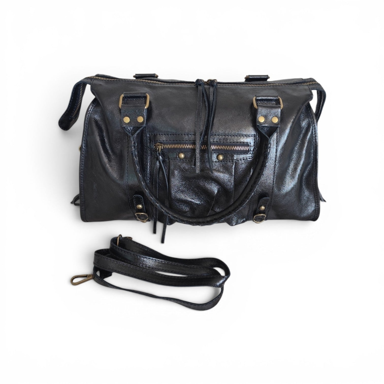 Sac de cours femme grand format A4 avec bandoulière amovible, fermeture zippée, poche avant zippée, style urbain chic, idéal pour le travail, les études et un usage quotidien.