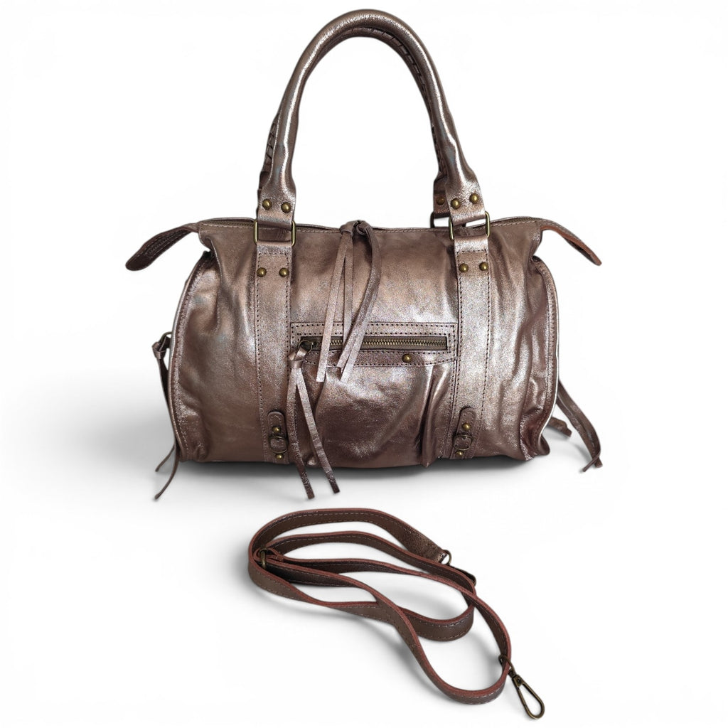Sac de cours Ravenne champagne métallisé grand format A4 avec bandoulière amovible 44 × 30 × 15 cm.