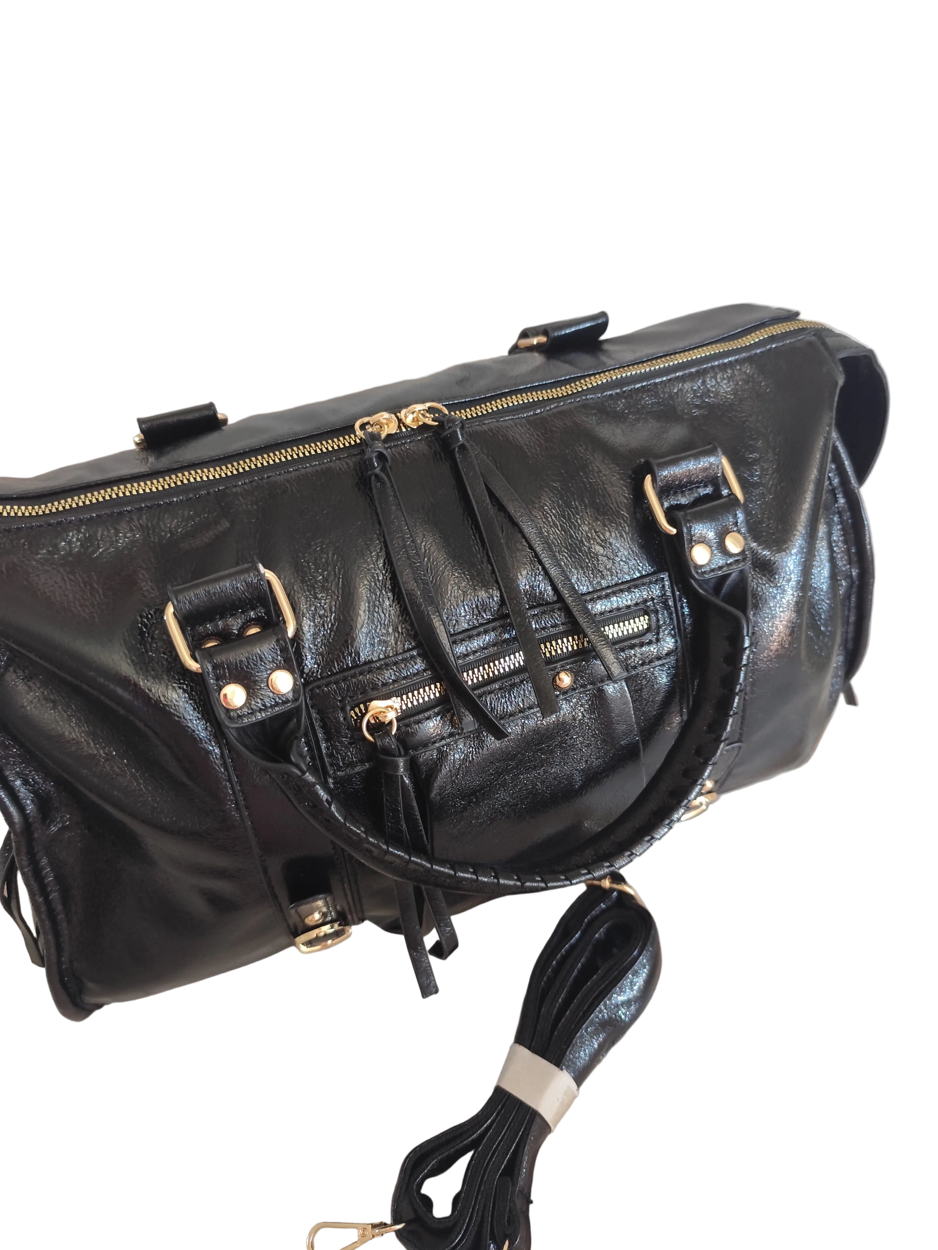 Sac de cours MILANO noir en cuir PU femme grand format avec bandoulière sac week-end 