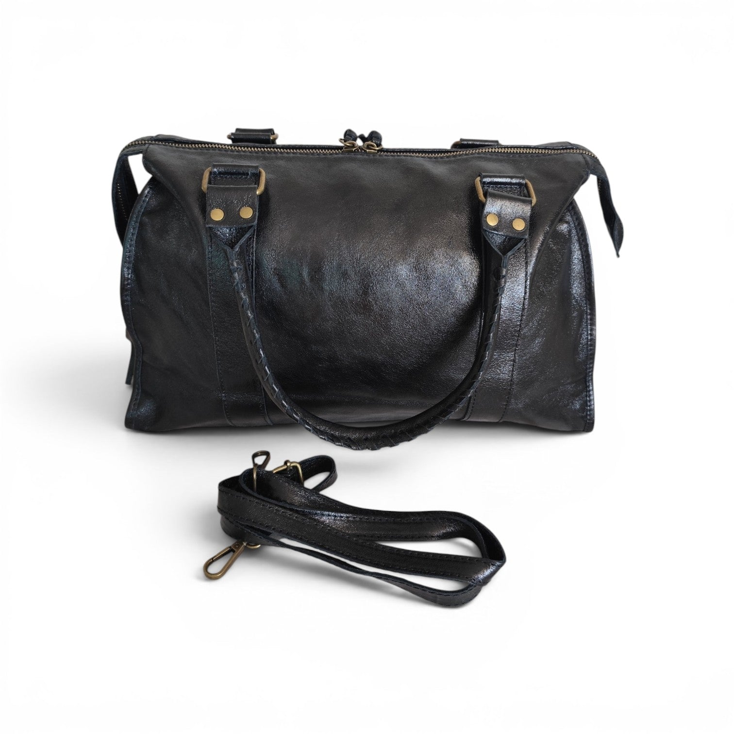 Sac de cours femme grand format A4 avec bandoulière amovible, fermeture zippée, poche avant zippée, style urbain chic, idéal pour le travail, les études et un usage quotidien.