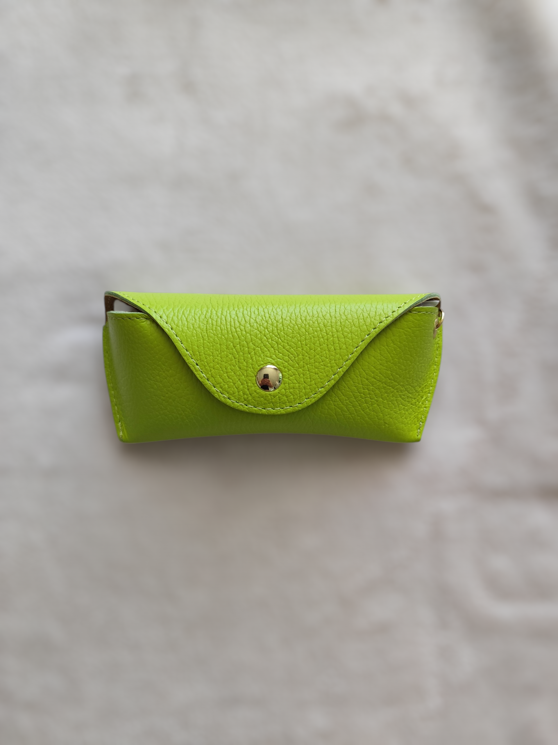 Étui lunettes Cassis effet cuir grainé avec bouton doré corail noir beige bleu vert jaune camel 