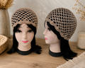 Bonnet en crochet beige ajouré pour femme, style bohème élégant