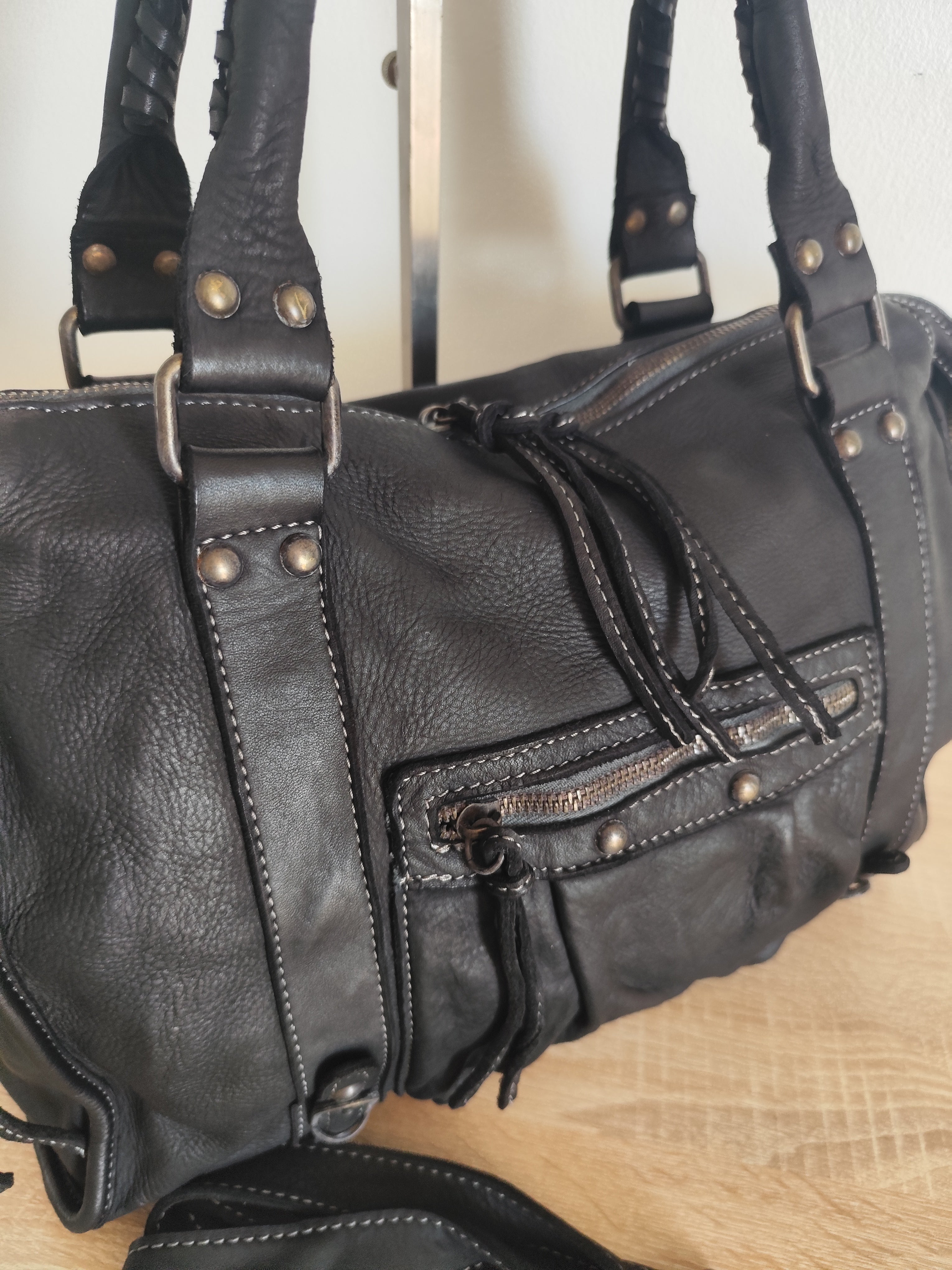 Sac à main femme en cuir vintage camel – Grand sac cabas en cuir véritable – Sac bandoulière rétro – Style bohème chic