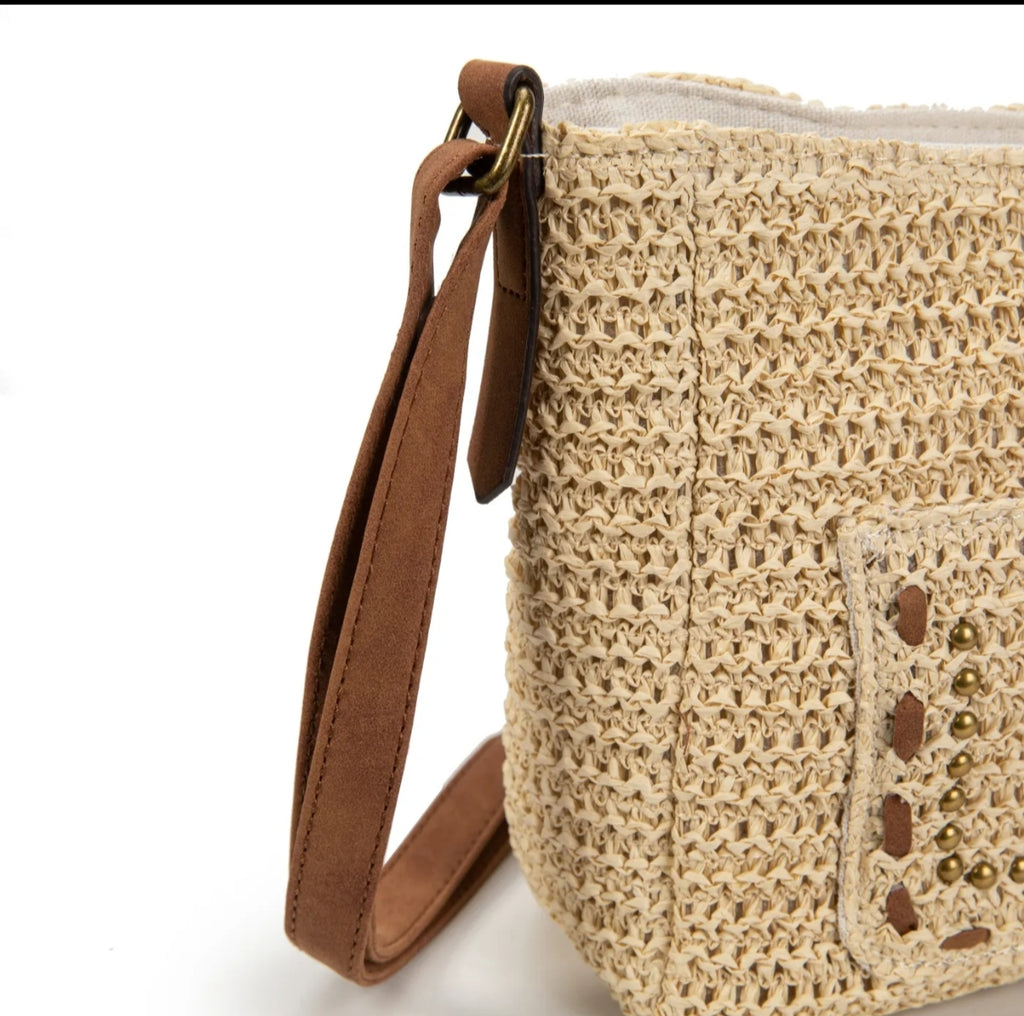 Sac bandoulière femme style raphia beige Ischia