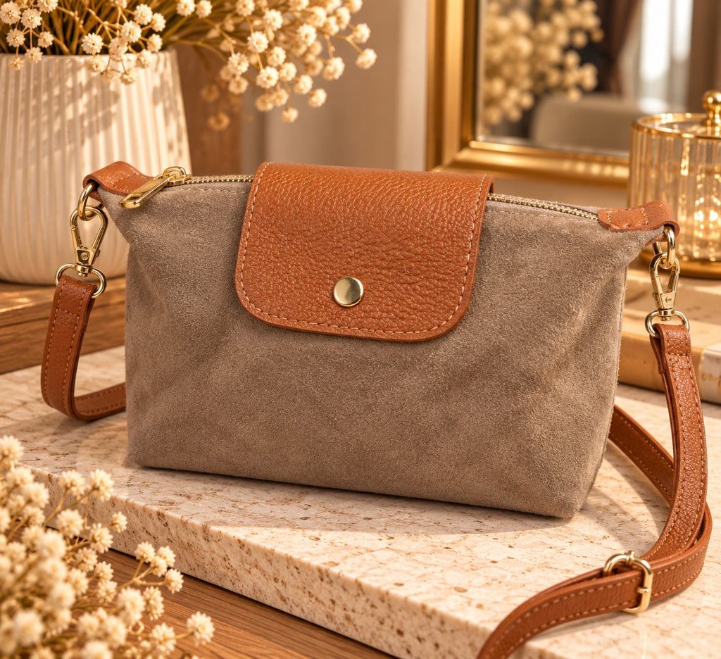 Sac METZ beige femme en cuir daim nubuck